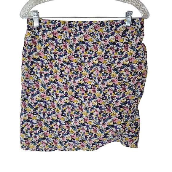 Molly Bracken colorful floral faux wrap style ruched mini skirt size Medium - Picture 1 of 7